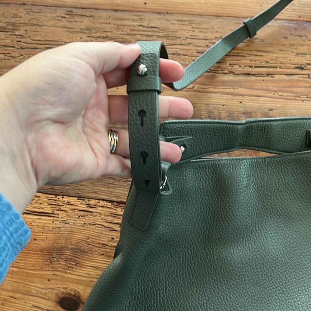 EUC All Saints Pebbled Leather Mushroom Grey Green Hobo Bucket Bag - Picture 6 of 9